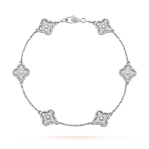 Van Cleef & Arpels. Sweet Alhambra bracelet, 6 motifs 18K white gold, Diamond