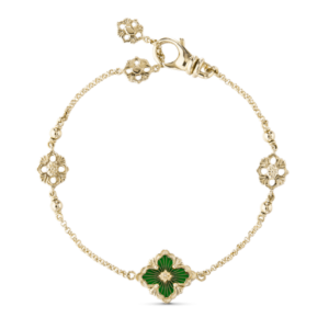 BUCCELLATI. OPERA TULLE YELLOW GOLD BRACELET WITH GREEN ENAMEL LOGO