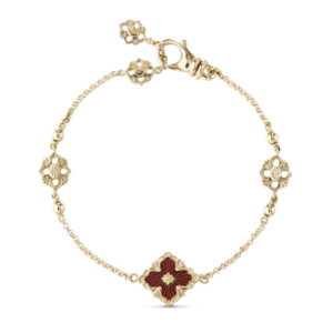 BUCCELLATI. OPERA TULLE YELLOW GOLD BRACELET WITH RED ENAMEL LOGO