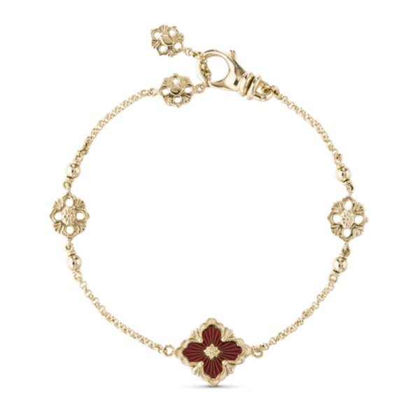 BUCCELLATI. OPERA TULLE YELLOW GOLD BRACELET WITH RED ENAMEL LOGO