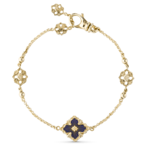 BUCCELLATI. OPERA TULLE YELLOW GOLD BRACELET WITH BLUE ENAMELED ELEMENT