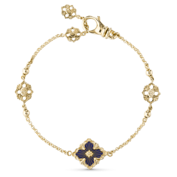 BUCCELLATI. OPERA TULLE YELLOW GOLD BRACELET WITH BLUE ENAMELED ELEMENT