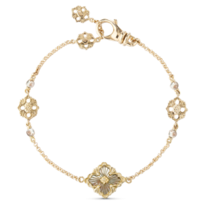 BUCCELLATI. OPERA TULLE YELLOW GOLD BRACELET WITH MOTHER OF PEARL LOGO