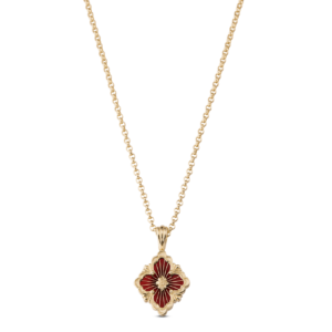 BUCCELLATI. OPERA TULLE PENDANT IN YELLOW GOLD WITH RED ENAMEL