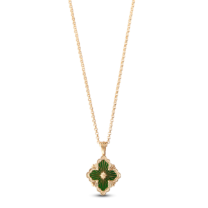 BUCCELLATI. OPERA TULLE PENDANT IN YELLOW GOLD WITH GREEN ENAMEL
