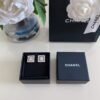 CHANEL. Pavé Diamond & Pearl Square Stud Earrings