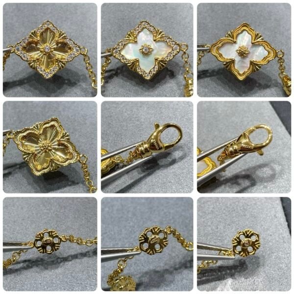 BUCCELLATI. Opera Series Mother-of-Pearl & Laser Cut Inlay Bracelet,5 Motif