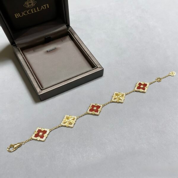 BUCCELLATI. Opera Series Mother-of-Pearl & Laser Cut Inlay Bracelet,5 Motif