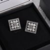 CHANEL. Pavé Diamond & Pearl Square Stud Earrings