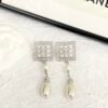 CHANEL. Pavé Diamond Square Teardrop Pearl Earrings