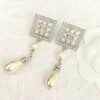 CHANEL. Pavé Diamond Square Teardrop Pearl Earrings
