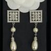 CHANEL. Pavé Diamond Square Teardrop Pearl Earrings