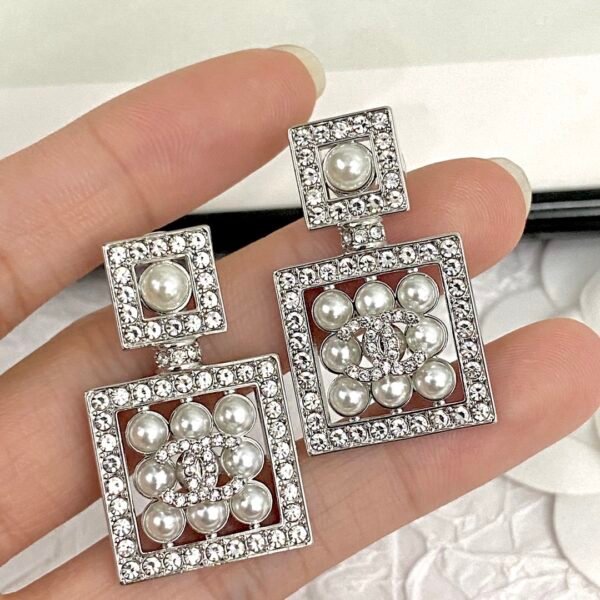 CHANEL. Pavé Diamond & Pearl Perfume Bottle Stud Earrings