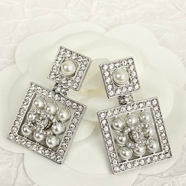 CHANEL. Pavé Diamond & Pearl Perfume Bottle Stud Earrings
