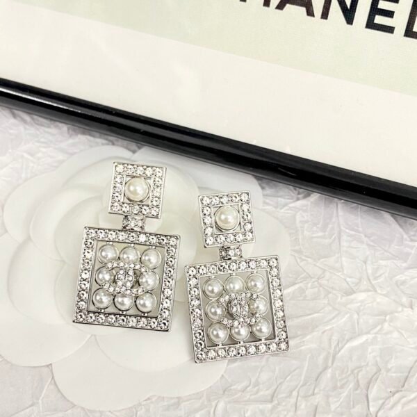 CHANEL. Pavé Diamond & Pearl Perfume Bottle Stud Earrings